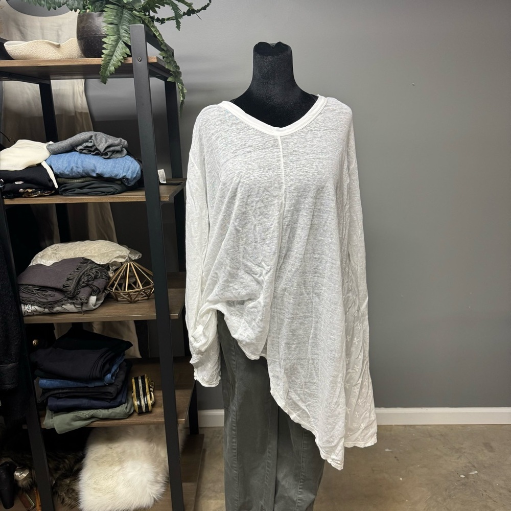 Johnny Was For T Linen Asymmetrical Tunic Embroidered Top Shirt womens small